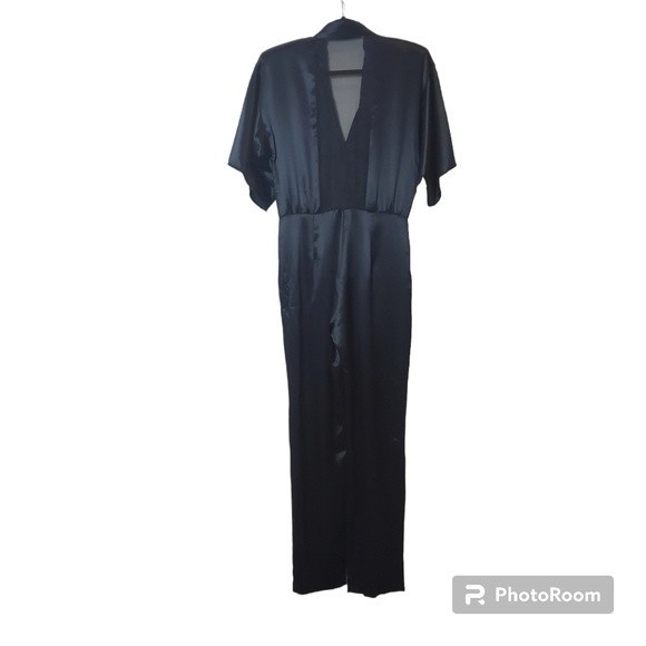Vintage 80's black satin with studs V-neck Romper jumpsuit. - Picture 4 of 8